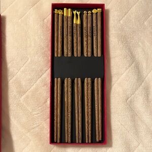 Wooden Chopsticks Set with Gold Accents